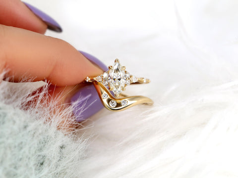 1ct Astrid & Tetra 14kt Gold Diamond Marquise Cluster Wedding Ring Set,Dainty Unique Art Deco Ring,Diamond Engagement Ring,Marquise Ring Set