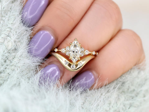 1ct Astrid & Tetra 14kt Gold Diamond Marquise Cluster Wedding Ring Set,Dainty Unique Art Deco Ring,Diamond Engagement Ring,Marquise Ring Set