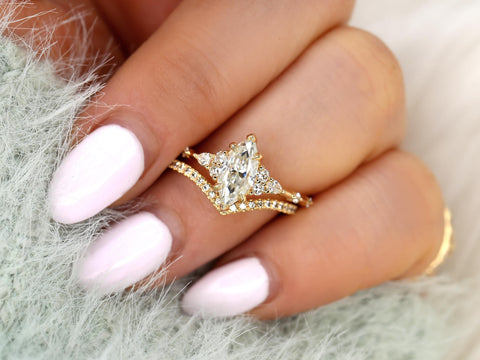 1ct Astrid & Chevy 14kt Gold Diamond Marquise Cluster Wedding Ring Set,Dainty Unique Art Deco Ring,Diamond Engagement Ring,Marquise Ring Set