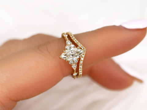 1ct Astrid & Chevy 14kt Gold Diamond Marquise Cluster Wedding Ring Set,Dainty Unique Art Deco Ring,Diamond Engagement Ring,Marquise Ring Set