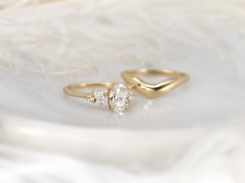 1ct Wisteria & Mabel 14kt Gold Diamond Cluster Bridal Set,Art Deco Floral Engagement Ring Set,Unique Oval Cut Wedding Ring,Anniversary Ring