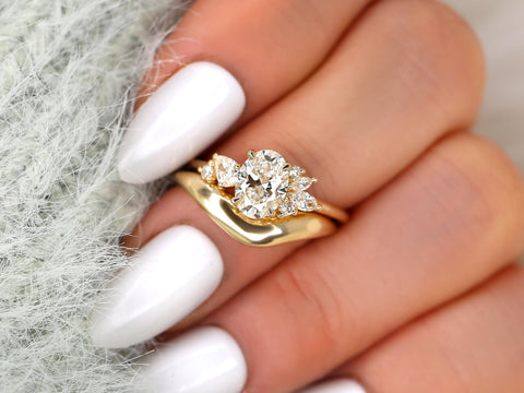 1ct Wisteria & Mabel 14kt Gold Diamond Cluster Bridal Set,Art Deco Floral Engagement Ring Set,Unique Oval Cut Wedding Ring,Anniversary Ring