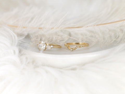1ct Wisteria & Mega Gaia 14kt Diamond Cluster Bridal Set,Art Deco Floral Engagement Ring Set,Unique Oval Cut Wedding Rings,Anniversary Ring