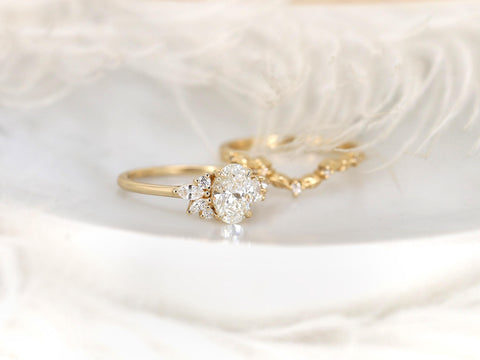 1ct Wisteria & Mega Gaia 14kt Diamond Cluster Bridal Set,Art Deco Floral Engagement Ring Set,Unique Oval Cut Wedding Rings,Anniversary Ring