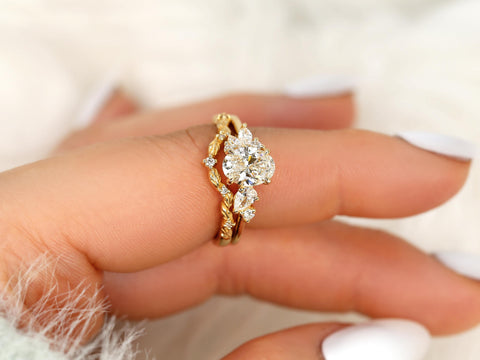 1ct Wisteria & Mega Gaia 14kt Diamond Cluster Bridal Set,Art Deco Floral Engagement Ring Set,Unique Oval Cut Wedding Rings,Anniversary Ring