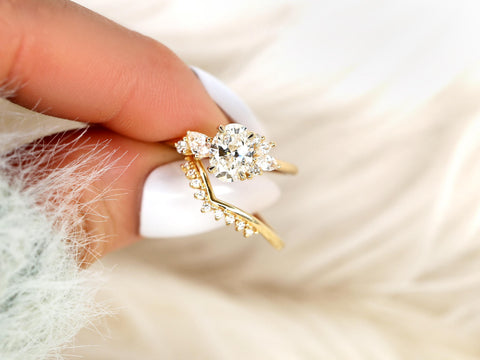 1ct Wisteria & Lonnie 14kt Gold Diamond Cluster Bridal Set,Art Deco Floral Engagement Ring Set,Unique Oval Cut Wedding Ring,Push Present