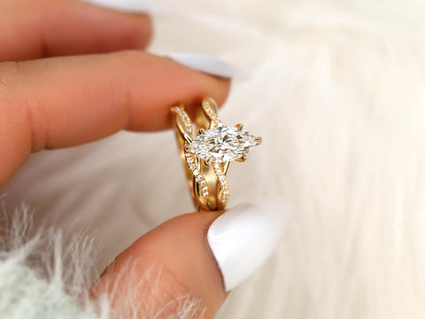 1.50ct Petite Tula 12x6mm 14kt Diamond Crossover Marquise Bridal Set,Twisted Marquise Engagement Ring Set,Unique Marquise Wedding Rings