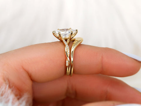 1.50ct Petite Tula 12x6mm & Merida 14kt Diamond Crossover Marquise Bridal Set on finger side view