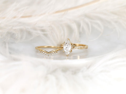 1.50ct Petite Tula 12x6mm & Lonnie 14kt Diamond Crossover Marquise Bridal Set on white and sideview
