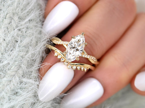 1.50ct Petite Tula 12x6mm & Lonnie 14kt Diamond Crossover Marquise Bridal Set on middle finger