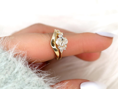 1ct Wisteria & Mabel 14kt Gold Diamond Cluster Bridal Set,Art Deco Floral Engagement Ring Set,Unique Oval Cut Wedding Ring,Anniversary Ring