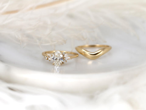 1ct Wisteria & Mabel 14kt Gold Diamond Cluster Bridal Set,Art Deco Floral Engagement Ring Set,Unique Oval Cut Wedding Ring,Anniversary Ring
