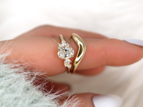1ct Wisteria & Mabel 14kt Gold Diamond Cluster Bridal Set,Art Deco Floral Engagement Ring Set,Unique Oval Cut Wedding Ring,Anniversary Ring