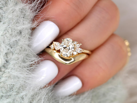 1ct Wisteria & Mabel 14kt Gold Diamond Cluster Bridal Set,Art Deco Floral Engagement Ring Set,Unique Oval Cut Wedding Ring,Anniversary Ring