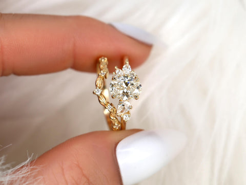 1ct Wisteria & Mega Gaia 14kt Diamond Cluster Bridal Set,Art Deco Floral Engagement Ring Set,Unique Oval Cut Wedding Rings,Anniversary Ring