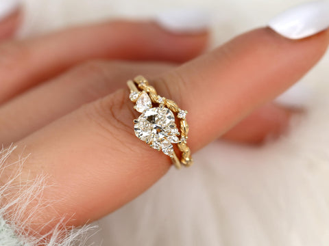1ct Wisteria & Mega Gaia 14kt Diamond Cluster Bridal Set,Art Deco Floral Engagement Ring Set,Unique Oval Cut Wedding Rings,Anniversary Ring
