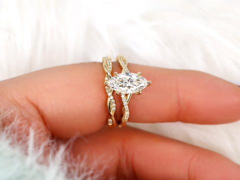 1.50ct Petite Tula 12x6mm 14kt Diamond Crossover Marquise Bridal Set,Twisted Marquise Engagement Ring Set,Unique Marquise Wedding Rings