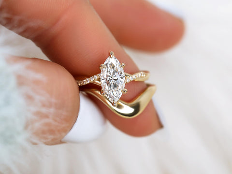 1.50ct Petite Tula 12x6mm & Merida 14kt Diamond Crossover Marquise Bridal Set on finger