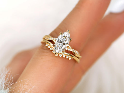 1.50ct Petite Tula 12x6mm & Lonnie 14kt Diamond Crossover Marquise Bridal Set on finger