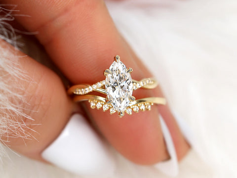 1.50ct Petite Tula 12x6mm & Lonnie 14kt Diamond Crossover Marquise Bridal Set on finger