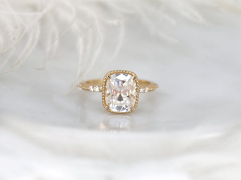 antique cut cushion button back solitaire with diamond accents on white background