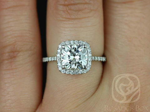 2ct Catalina 7.5mm 14kt Gold Moissanite Diamond Dainty Cushion Halo Ring