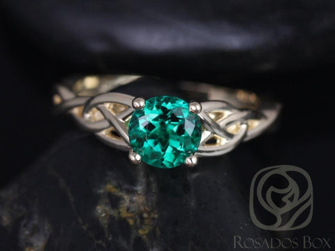 Cassidy 6mm 14kt Gold Green Emerald Celtic Love Knot Irish Round Triquetra Ring - Rosados Box