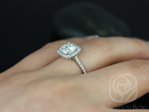 2ct Catalina 7.5mm 14kt Gold Moissanite Diamond Dainty Cushion Halo Ring