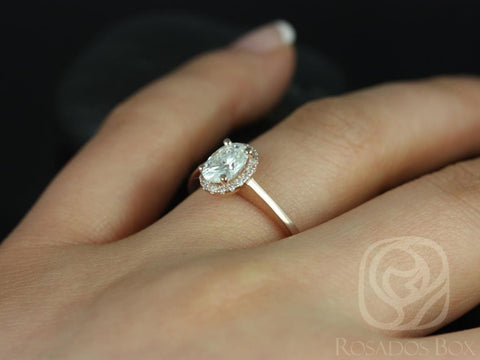 Ready to Ship Celeste 7x5mm 14kt Rose Gold Oval Moissanite Diamonds Pave Halo Engagement Ring