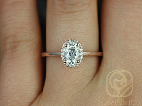 Ready to Ship Celeste 7x5mm 14kt Rose Gold Oval Moissanite Diamonds Pave Halo Engagement Ring