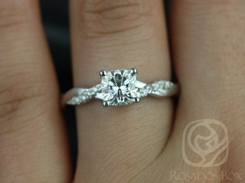 Ready to Ship Tressa 6mm 14kt YELLOW Gold Moissanite Diamond Petite Twisted Vine Cushion Ring,Cushion Engagement Ring,Cushion Crossover Ring