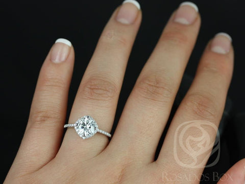 Ready to Ship 1.25ct Kitana 7mm 14kt White Gold Moissanite Diamond Kite Set Dainty Pave Cushion Halo Ring,Unique Halo Ring,Anniversary Gift