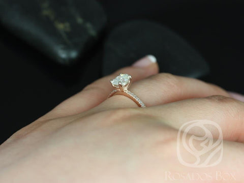 1ct Darcy 7x5mm 14kt Moissanite Diamonds Oval Solitaire Accent Ring - Rosados Box