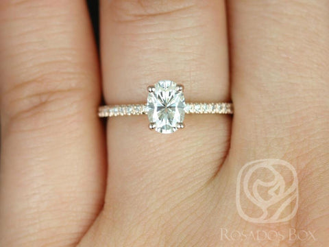 1ct Darcy 7x5mm 14kt Moissanite Diamonds Oval Solitaire Accent Ring - Rosados Box
