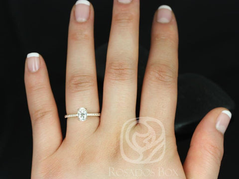 1ct Darcy 7x5mm 14kt Moissanite Diamonds Oval Solitaire Accent Ring - Rosados Box