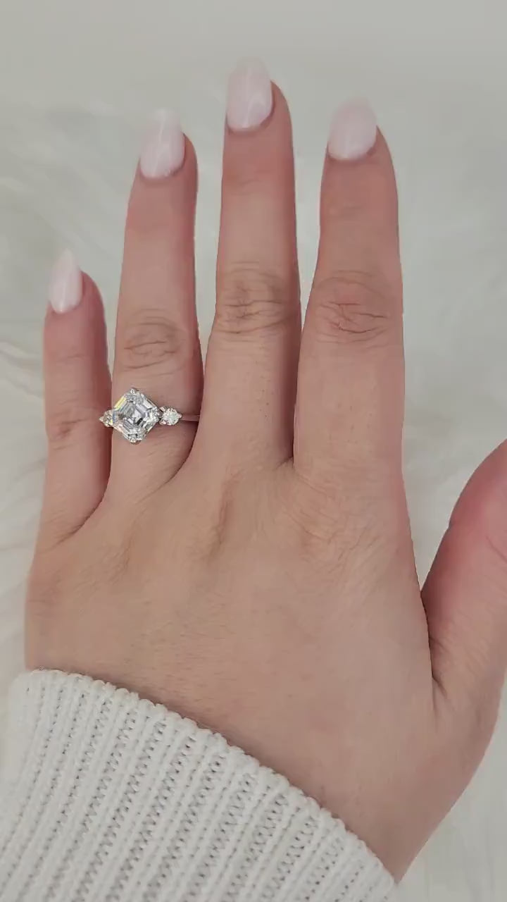 2.20cts Maxine 8mm 14kt Moissanite Kite Set Asscher Cut Three Stone Ring,Unique Wedding Ring,Compass Set Ring,Anniversary Ring,Push Present