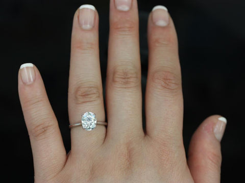 2ct Skinny Lois 9x7mm 14kt Moissanite Oval Solitaire Ring - Rosados Box