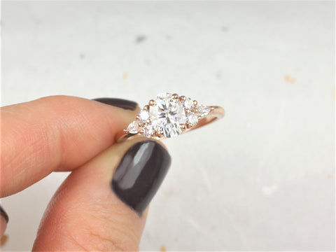 1.50ct DIAMOND FREE Thea 8x6mm 14kt Gold Moissanite Art Deco 3 Stone Oval Cluster Ring - Rosados Box