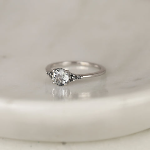 1ct Ready to Ship Malia 14kt White Gold Silver Grey Zircon Black Diamonds Cluster Ring - Rosados Box