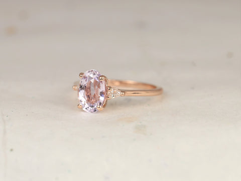 2.80ct Ready to Ship Petite Emery 14kt Rose Gold Blush Peach Sapphire Diamond 3 Stone Oval Ring - Rosados Box