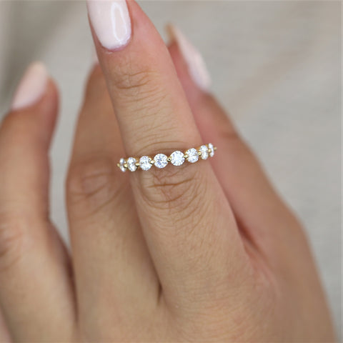 Naomi 3mm 14kt Gold Moissanite HALFWAY Eternity Ring - Rosados Box