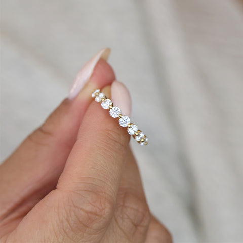 Naomi 3mm 14kt Gold Moissanite HALFWAY Eternity Ring - Rosados Box