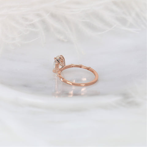 2ct Alix 9x6mm 14kt Gold Moissanite Diamond Ultra Dainty Minimalist Oval Solitaire Ring - Rosados Box