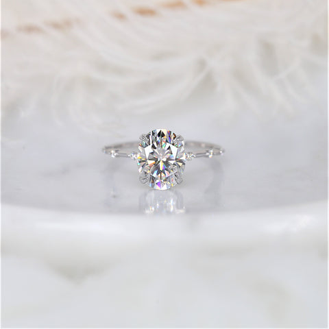 3ct Asher 10x8mm 14kt Gold Moissanite Diamond Unique Hidden Halo Oval Solitaire Ring - Rosados Box