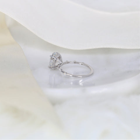 3ct Asher 10x8mm 14kt Gold Moissanite Diamond Unique Hidden Halo Oval Solitaire Ring - Rosados Box