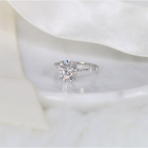 3ct Asher 10x8mm 14kt Gold Moissanite Diamond Unique Hidden Halo Oval Solitaire Ring - Rosados Box