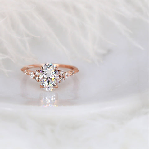 2.50ct Aspen 10x7mm 14kt Rose Gold Moissanite Diamond Minimalist Oval Cluster Ring - Rosados Box