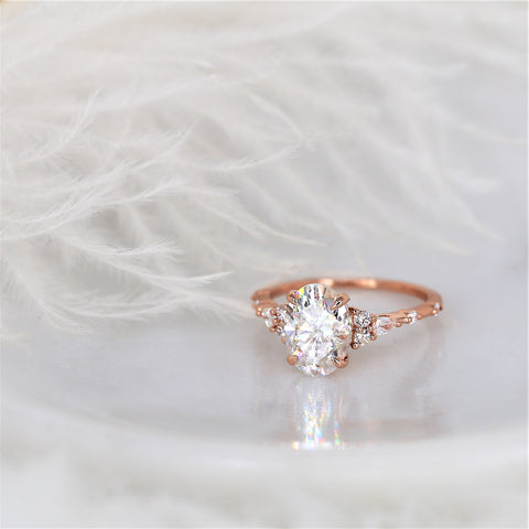 2.50ct Aspen 10x7mm 14kt Rose Gold Moissanite Diamond Minimalist Oval Cluster Ring - Rosados Box
