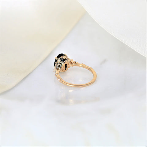 2.97ct Aspen 14kt Gold Ocean Teal Sapphire Diamond Minimalist Oval Cluster Ring - Rosados Box