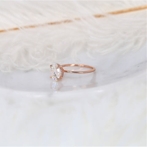 2ct Audrey 9x7mm 14kt Rose Gold Moissanite Oval Hidden Halo Ring - Rosados Box